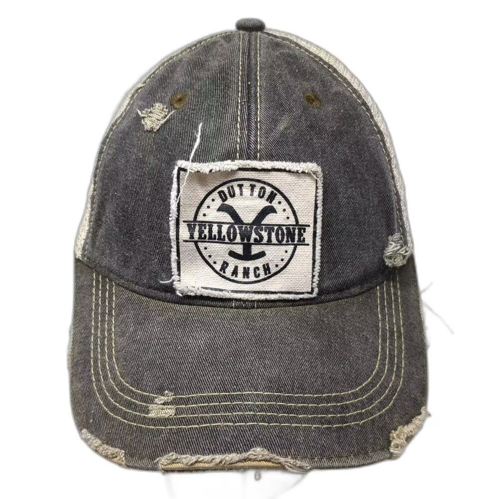 Headmost Gray White Trucker Hat OS Distressed Snapback Yellowstone Ranch Patch